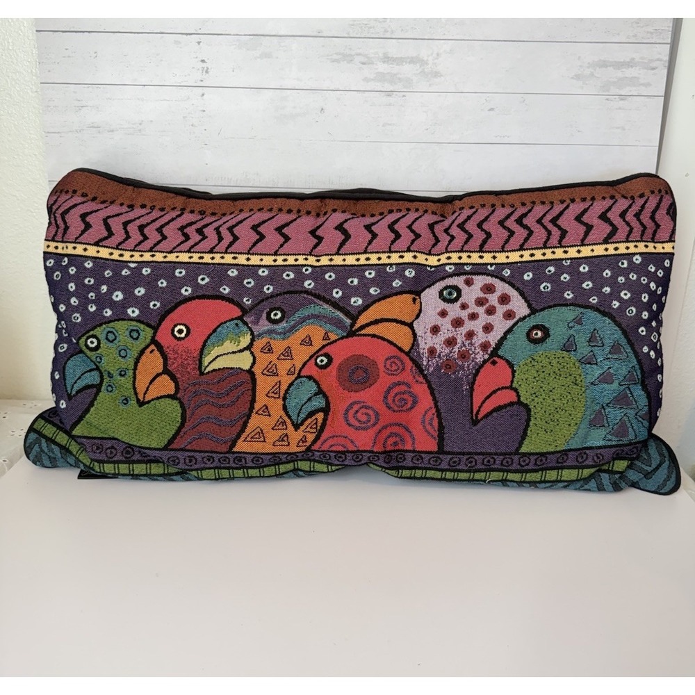 Laurel Burch Parrot Lumbar Throw Pillow Multicolor Tapestry 23" x 10.5"